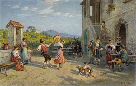 Bauerntanz mit Musikanten in römischer Campagna.