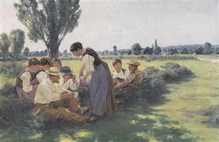Rast bei der Heuernte. by Hans Bachmann - Auction record, sale price, and art valuation. Compare with similar artists and explore comparable artworks.