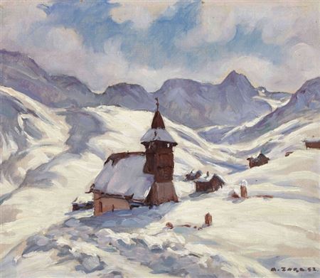Bündner Winterlandschaft mit Kapelle