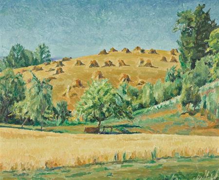 Feldlandschaft mit Heuschober