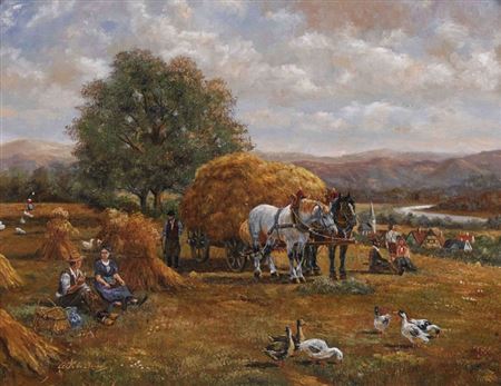 Rastende Bauern bei der Ernte