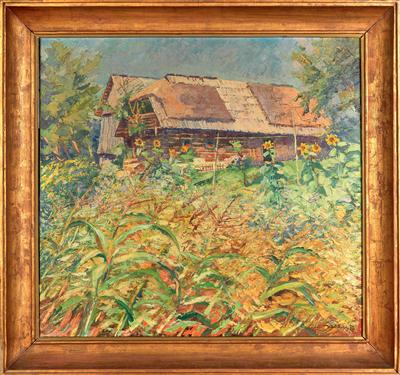 Bauernkeusche mit Sonnenblumen