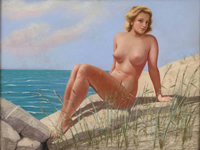 "Sitzender weiblicher Akt am Strand"