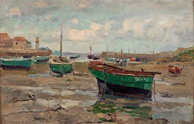 Boote zur Ebbezeit in Souicon by Julius Ullmann - Auction record, sale price, and art valuation. Compare with similar artists and explore comparable artworks.
