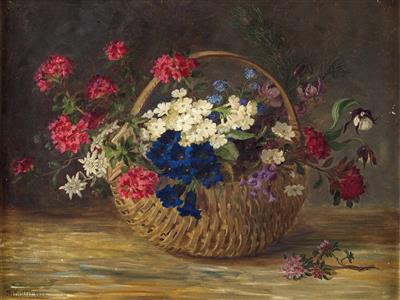 Gebirgsblumen in Korb by Maria Kistler - Auction record, sale price, and art valuation. Compare with similar artists and explore comparable artworks.