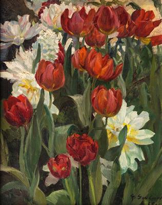 Stillleben mit Pfingstrosen und Tulpen