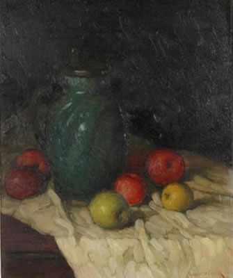 Stillleben mit Krug und Äpfeln
