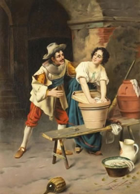 Überraschte Waschfrau by Giovanni Toscana - Auction record, sale price, and art valuation. Compare with similar artists and explore comparable artworks.