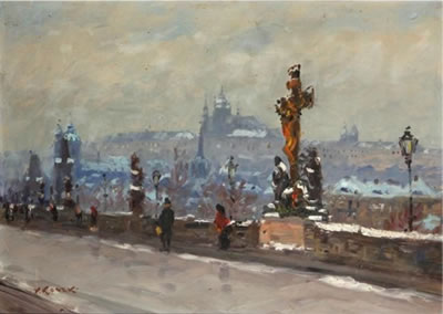 Karlsbrücke im Winter by Vaclav Kozak - Auction record, sale price, and art valuation. Compare with similar artists and explore comparable artworks.
