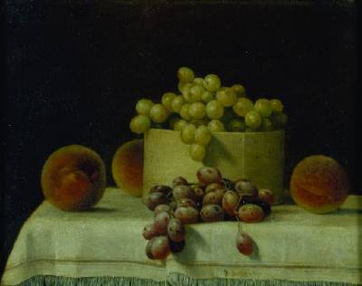 Still Life with Grapes and Peaches in a Shaker Box