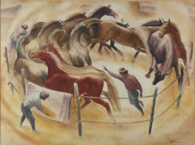 Indians Threshing by Phil Paradise - Auction record, sale price, and art valuation. Compare with similar artists and explore comparable artworks.