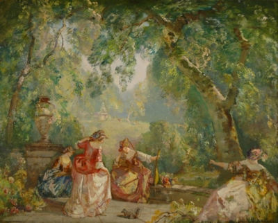 Elegant Women in a Garden Setting