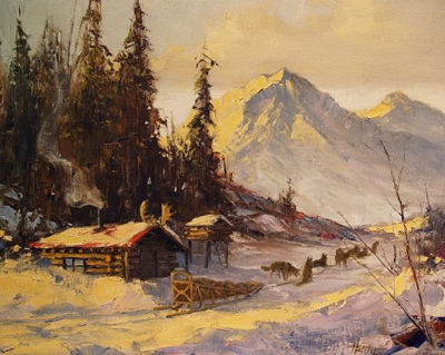 Alaskan Cabin and Dogsled by Ellen Henne Goodale - Auction record, sale price, and art valuation. Compare with similar artists and explore comparable artworks.