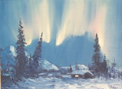 Alaskan Sled Dogs in the Snow and Northern Lights: Two