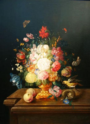Still Life with Flowers, Butterflies and a Bird's Nest
