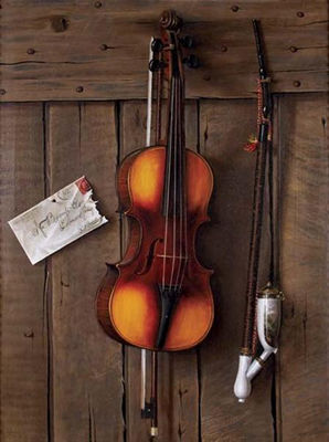 Trompe L'oeil with Violin, a Letter and Pipes