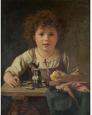 Young Girl Playing with Dominos