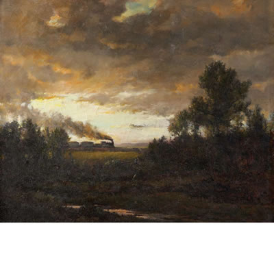 Montauk Railway, Easthampton, Long Island, 1909 by Arthur Turnbull (AT) Hill - Auction record, sale price, and art valuation. Compare with similar artists and explore comparable artworks.