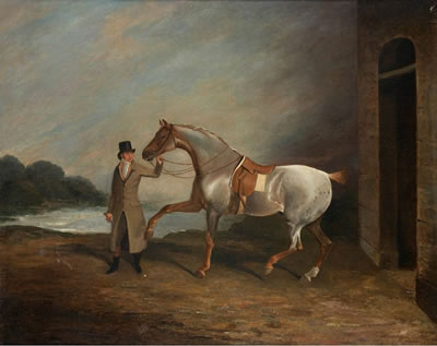 A Gentleman with a Hunter beside a Stable
