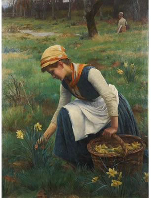 Picking Daffodils by William Banks Fortescue - Auction record, sale price, and art valuation. Compare with similar artists and explore comparable artworks.