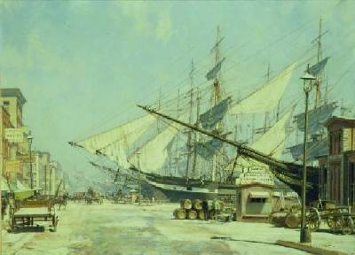 South Street, New York in 1874 by John Stobart - Auction record, sale price, and art valuation. Compare with similar artists and explore comparable artworks.