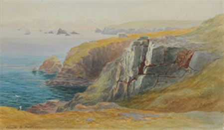 View from Home, showing the Lifeboat House on top of the cliff above Polpeor by Claude Montague Hart - Auction record, sale price, and art valuation. Compare with similar artists and explore comparable artworks.