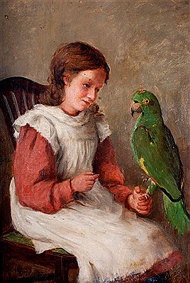 Girl with a parrot