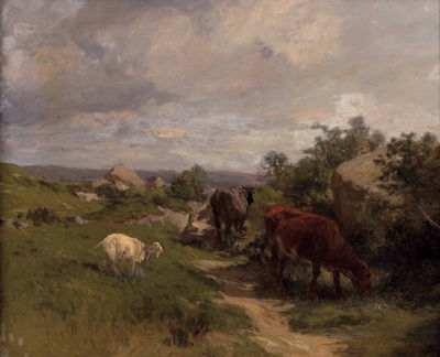 "Ziege und weidende Kühe (Bretagne)"