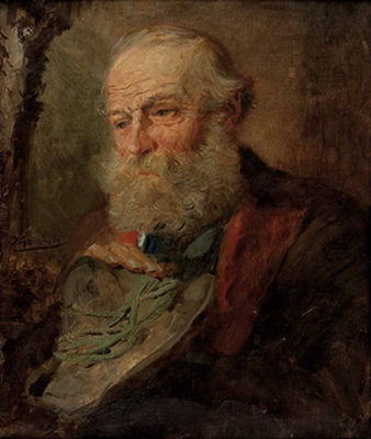 "Portrait eines bärtigen Herrn mit Hut beim Herrgottswinkel"
