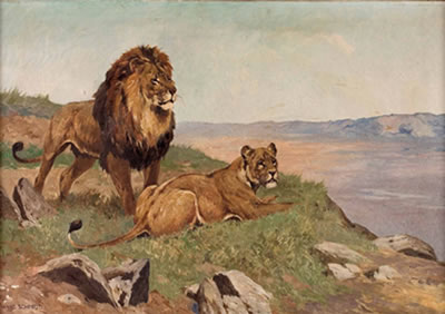 Löwenpaar auf Beutesuche by Hans Schmidt - Auction record, sale price, and art valuation. Compare with similar artists and explore comparable artworks.