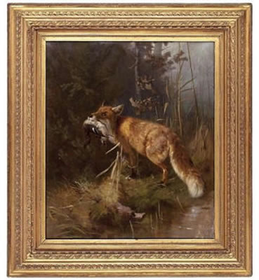 "Fuchs mit Beute in Waldlichtung"