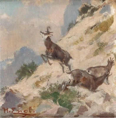 Drei aufgescheuchte Gemsen im Hochgebirge