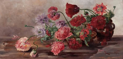 Stillleben mit Wiesenblumen in Töpfen by Hermine von Janda - Auction record, sale price, and art valuation. Compare with similar artists and explore comparable artworks.