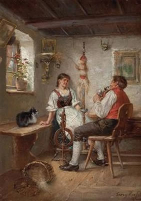 Die hübsche Bäuerin in der Stube