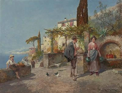Begegnung beim Wasserholen in mediterranem Küstendorf