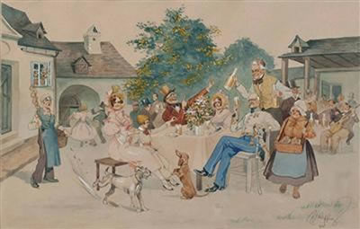 Lustige Heurigengesellschaft by Fritz Schonpflug - Auction record, sale price, and art valuation. Compare with similar artists and explore comparable artworks.