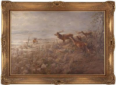 Rotwild am Waldesrand mit Hirschen zur Zeit der Brunft by Albert Holz - Auction record, sale price, and art valuation. Compare with similar artists and explore comparable artworks.