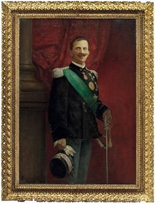 2 Standportraits: a) "König Viktor Emanuel III. (1869 - 1947 König von Italien); b) "Seine Gemahlin Elena von Montenegro (1873 - 1952)