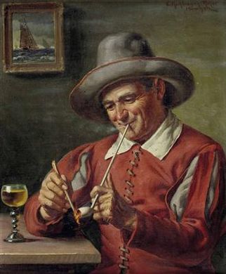 Niederländischer Pfeifenraucher bei einem Glas Wein