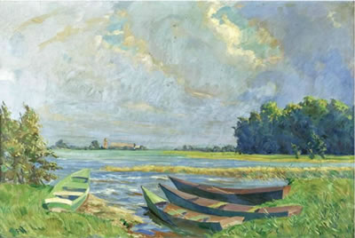 Blick vom Chiemseeufer auf die Fraueninsel