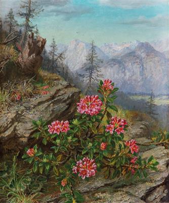 "Alpenrosen mit Berglandschaft"