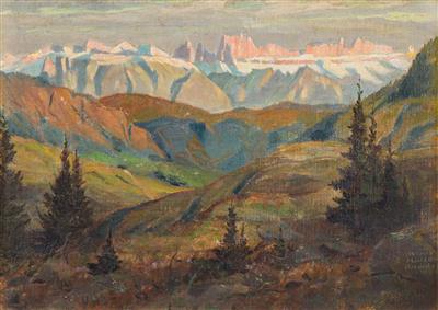 "Blick auf das Bergmassiv Rosengarten in Südtirol" by Albin Muller-Rundegg - Auction record, sale price, and art valuation. Compare with similar artists and explore comparable artworks.