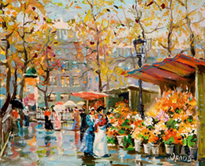 Sample artwork by Vladimir Orlov (Born 1946), known for genre, street scene painting, paris, russia - View similar artists and auction records