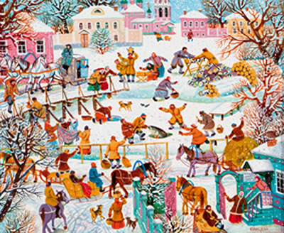 Sample artwork by Dina Yeltseva (Born 1965), known for naive, folk art painting - View similar artists and auction records