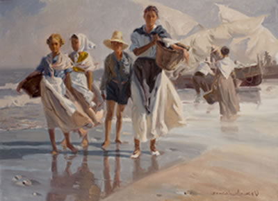 Sample artwork by Juan Gonzalez Alacreu (Born 1937), known for classical-impressionist style, female figures, mediterranean landscapes, portraits, and regional costumes. - View similar artists and auction records