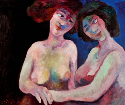 Sample artwork by Luis Garcia Ochoa (1920 - 2019), known for modernist, expressionist figure, genre, townscape and landscape oil painting - View similar artists and auction records