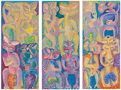 Nga-Iwi-o-te-Whenua Triptych by Kura Te Waru Rewiri - Auction record, sale price, and art valuation. Compare with similar artists and explore comparable artworks.