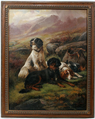 Scottish Highland with 3 Hunting Dogs by John W Morris - Auction record, sale price, and art valuation. Compare with similar artists and explore comparable artworks.