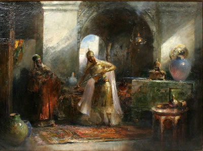 Arab Interior Scene with 3 Men