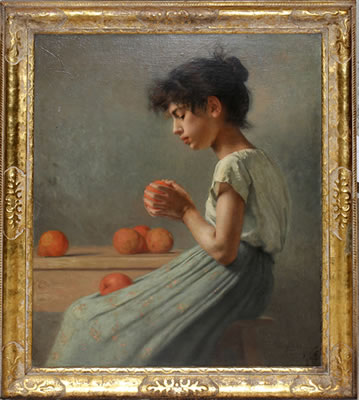 A young kitchen maid peeling oranges by Percy Ives - Auction record, sale price, and art valuation. Compare with similar artists and explore comparable artworks.